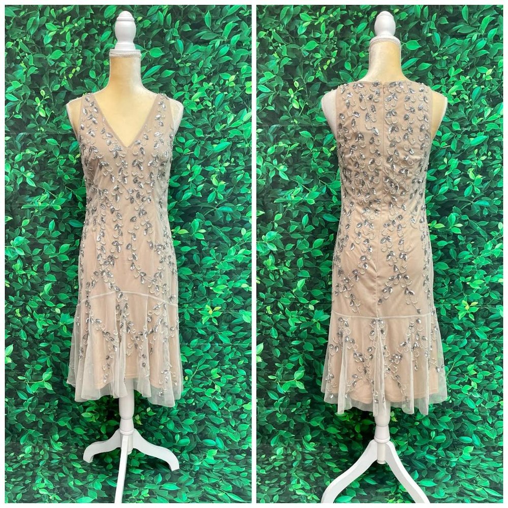 NWT Short Beaded Silver Over Nude Formal